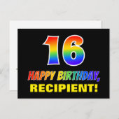 16. Geburtstag: Bold, Fun, Simple, Rainbow 16 Postkarte (Vorne/Hinten)