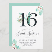 16 . Geburtstag | Botanischer Tag Einladung (Vorne/Hinten)