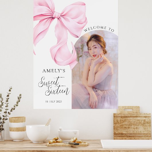 16 . Geburtstag Bow Foto Begrüßungszeichen Poster (Küche)