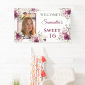 16 . Geburtstag Burgundy & Pink Blume Banner (Insitu)
