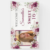 16 . Geburtstag Burgundy & Pink Blume Banner (Vertikal)