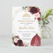 16 . Geburtstag Burgundy Pink Floral 16. Geburtsta