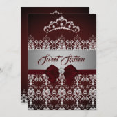 16 . Geburtstag Burgundy Sparkle Diamond Tiara Bow Einladung (Vorne/Hinten)