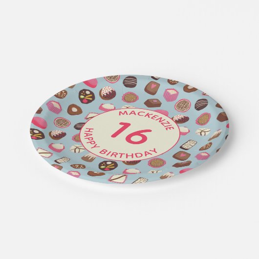16 . Geburtstag Chocolate Candy Birthday Pappteller (Schrägansicht)