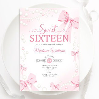 16 . Geburtstag Coquette Rosa Perlen Einladung