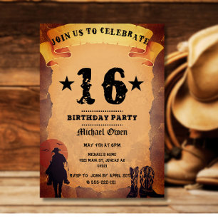 16. Geburtstag Cowboy alte Papierpferd Reitparty Einladung