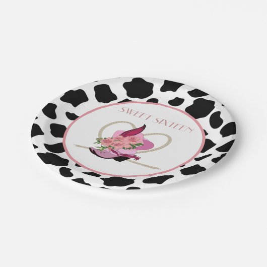 16. GEBURTSTAG-Cowgirlgeburtstag Pappteller (Schrägansicht)