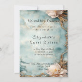 16 . Geburtstag Crown Pink Roses Gold Filigree Einladung (Rückseite)