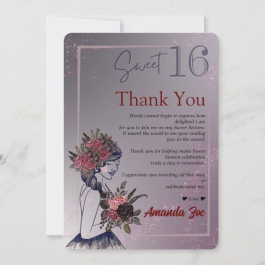 16 . Geburtstag Dankeschön Karte (Vorderseite)