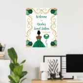 16 . Geburtstag Dark Skin Princess Green Willkomme Poster (Heimbüro)