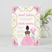 16 . Geburtstag Dark Skin Princess in Pink Einladung (Stehend Vorderseite)