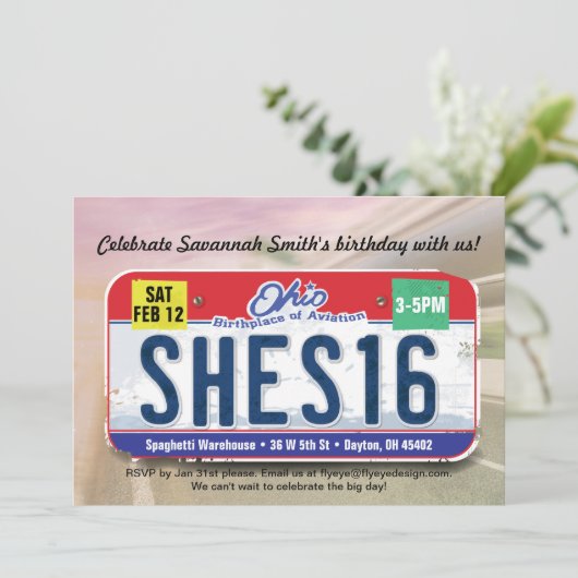 16. Geburtstag des Mädchens Ohio Einladung (Stehend Vorderseite)