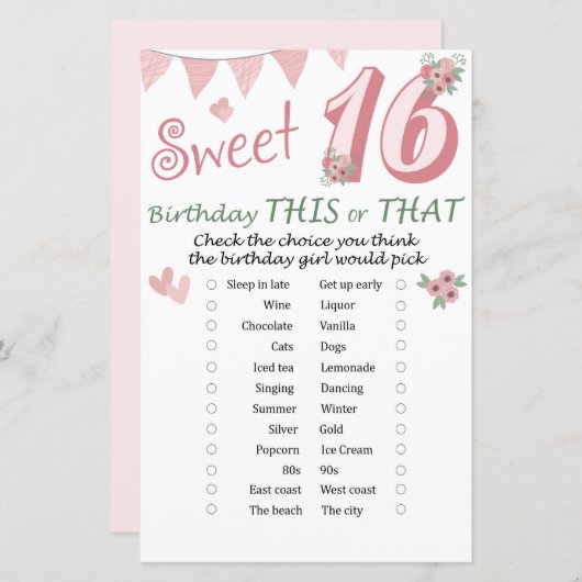 16. Geburtstag Dieses oder jenes Spiel (Vorne/Hinten)