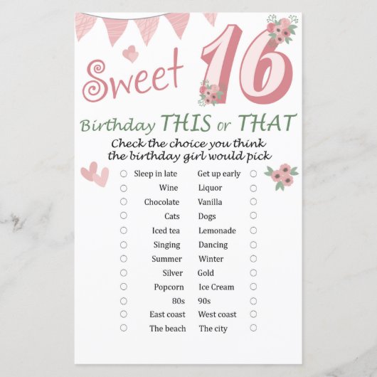 16. Geburtstag Dieses oder jenes Spiel (Vorderseite)