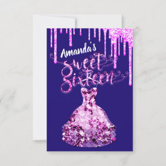 16 . Geburtstag Dress Glitzer Tropfen Rosa Tropfen Einladung