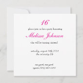 16 . Geburtstag Einladung (Rückseite)