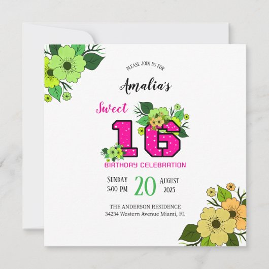 16 . Geburtstag Einladung (Vorderseite)