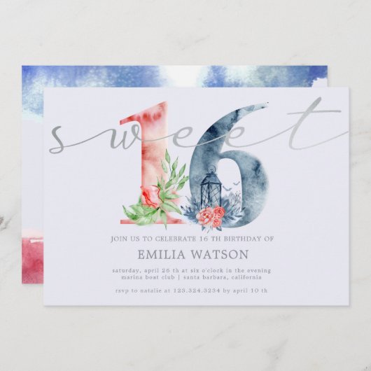 16 . Geburtstag Einladung (Vorne/Hinten)