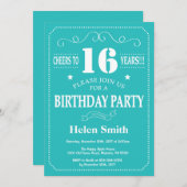 16. Geburtstag Einladung Aquamarin und weiß (Vorne/Hinten)