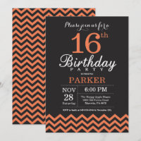 16. Geburtstag Einladung Black and Coral Zickzack