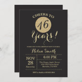 16. Geburtstag Einladung Black and Gold Glitzer (Vorne/Hinten)