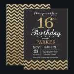 16. Geburtstag Einladung Black and Gold Glitzer<br><div class="desc">16. Geburtstag Einladung mit Black and Gold Glitzer Zickzack. Tafel. Kindergeburtstag. Junge oder Girl Bday einladen. Für weitere Anpassungen klicken Sie bitte auf die Schaltfläche "Anpassen" und verwenden Sie unser Designwerkzeug,  um diese Vorlage zu ändern.</div>