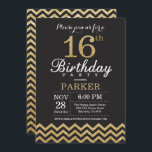 16. Geburtstag Einladung Black and Gold Glitzer<br><div class="desc">16. Geburtstag Einladung mit Black and Gold Glitzer Zickzack. Tafel.Kindergeburtstag. Junge oder Girl Bday Invite.
Für weitere Anpassungen klicken Sie bitte auf die Schaltfläche "Anpassen" und verwenden Sie unser Designwerkzeug,  um diese Vorlage zu ändern.</div>