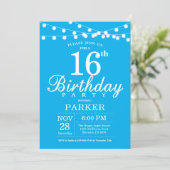 16. Geburtstag Einladung Blau (Stehend Vorderseite)