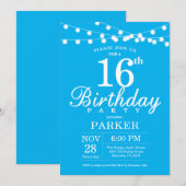 16. Geburtstag Einladung Blau (Vorne/Hinten)