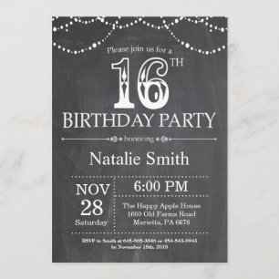 16. Geburtstag Einladung Chalkboard String Lights
