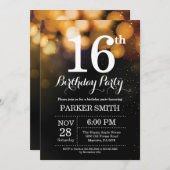 16. Geburtstag Einladung Gold Glitzer (Vorne/Hinten)