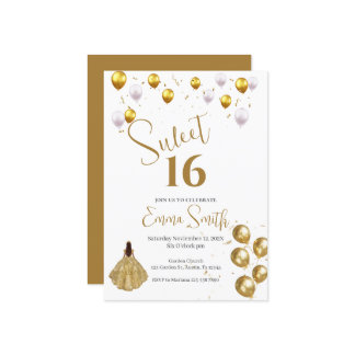 16 . Geburtstag Einladung Golden Balloon