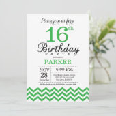 16. Geburtstag Einladung Grün Zickzack (Stehend Vorderseite)