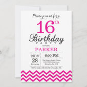 16. Geburtstag Einladung Hot Pink Zickzack (Vorderseite)