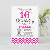 16. Geburtstag Einladung Hot Pink Zickzack (Stehend Vorderseite)