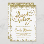 16 . Geburtstag Einladung Imitate Gold Glitzer (Vorne/Hinten)