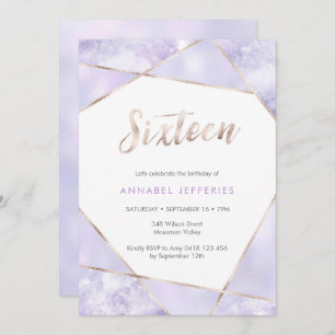 16. Geburtstag Einladung lila und Gold