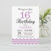 16. Geburtstag Einladung Lila Zickzack (Stehend Vorderseite)