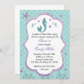 16 . Geburtstag Einladung Mermaid Lila Aquamarin (Vorne/Hinten)