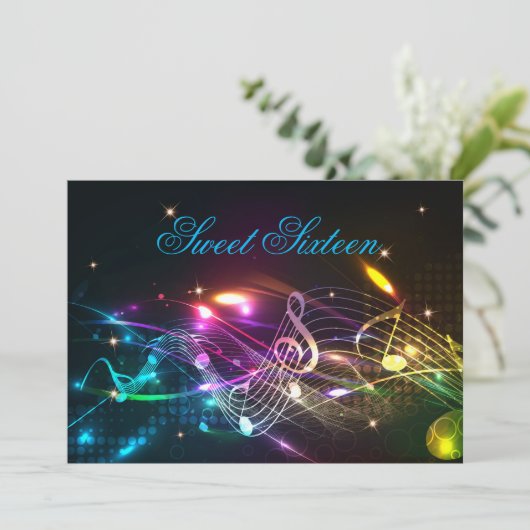 16 . Geburtstag Einladung Neon Glow Lights (Stehend Vorderseite)