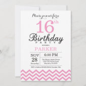 16. Geburtstag Einladung Pink Zickzack (Vorderseite)