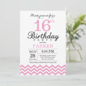 16. Geburtstag Einladung Pink Zickzack (Stehend Vorderseite)