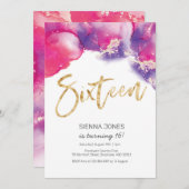16. Geburtstag Einladung Rosa Abstrakte Wasserfarb (Vorne/Hinten)