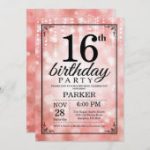 16. Geburtstag Einladung Rosa Glitzer (Vorne/Hinten)