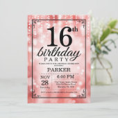 16. Geburtstag Einladung Roter Glitzer (Stehend Vorderseite)