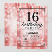 16. Geburtstag Einladung Roter Glitzer (Vorne/Hinten)