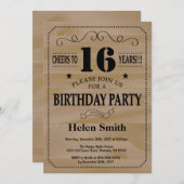 16. Geburtstag Einladung Rustikales Holz (Vorne/Hinten)