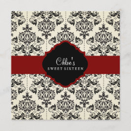 16. Geburtstag | Einladung von Red & Black Damask