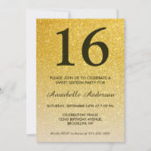 16. Geburtstag Elegant Black Gold Glitzer Ombre Einladung (Vorderseite)