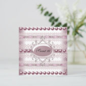 16 . Geburtstag Elegant Pearl Silver Pink Lace Einladung (Stehend Vorderseite)